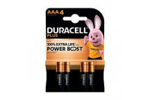 Duracell Plus AAA Battery Alkaline 100% Extra Life (Pack of 4)