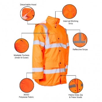 Hi Vis Parka Coat Orange Small
