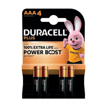 Duracell Plus AAA Battery Alkaline 100% Extra Life (Pack of 4)
