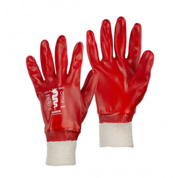 Red PVC Gloves with Knit Wrist Size 10